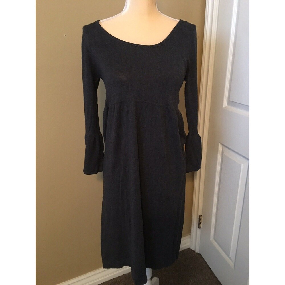 Max Studio Empire Waist Soft Charcoal Gray Scoop 3/4 Bell Sleeves Dress SZ S